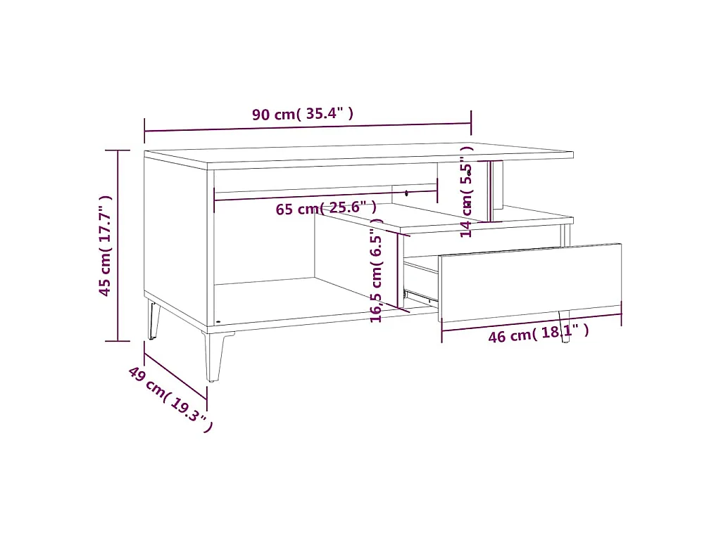 Tavolino Salotto Grigio Cemento 90x49x45 cm Legno Multistrato