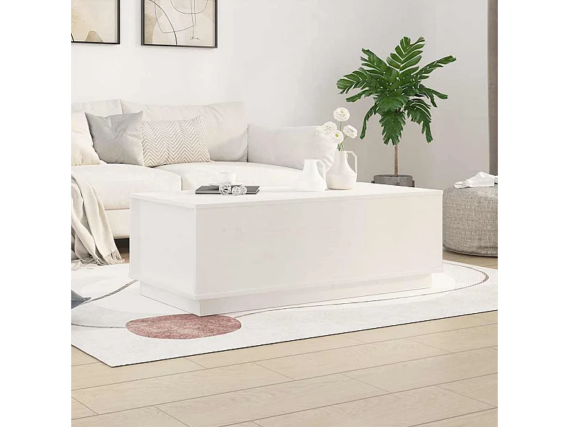 Mesa de centro de madera maciza de pino blanco 100x50x35 cm