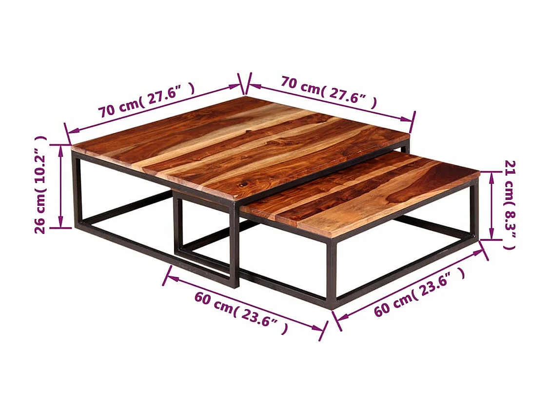 Ensemble de table basse gigogne 2 pcs Bois massif