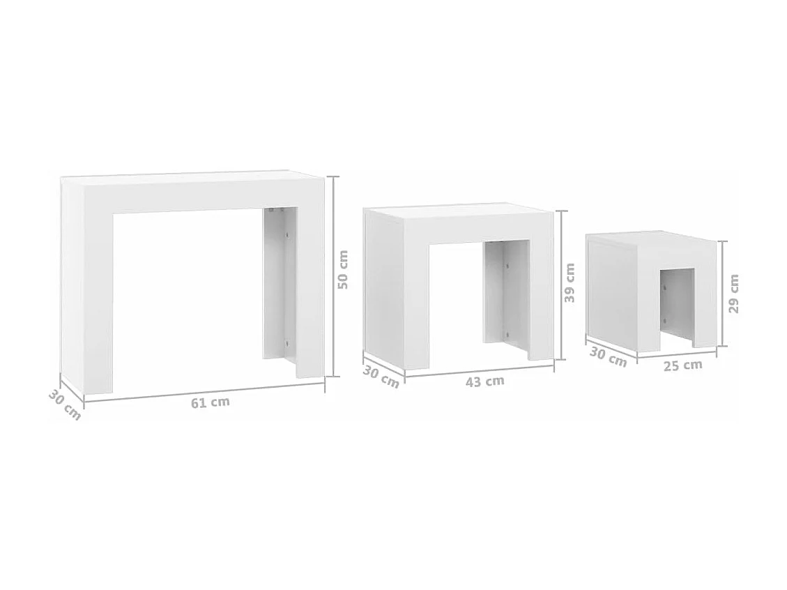 Mesas centro encastrar 3pcs derivados madeira branco brilhante