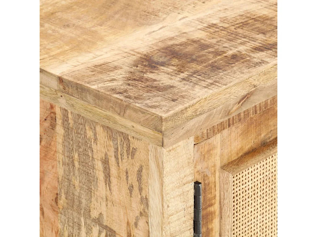 Couchtisch 90x50x35 cm Massivholz Mango und Naturgeflecht