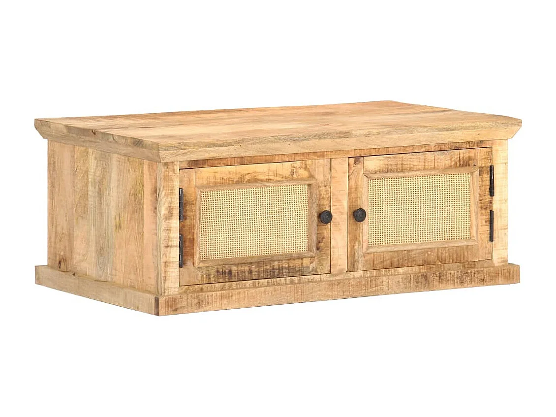 Couchtisch 90x50x35 cm Massivholz Mango und Naturgeflecht