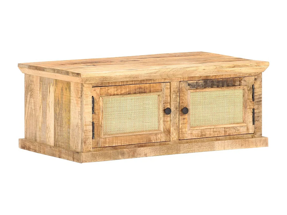 Couchtisch 90x50x35 cm Massivholz Mango und Naturgeflecht