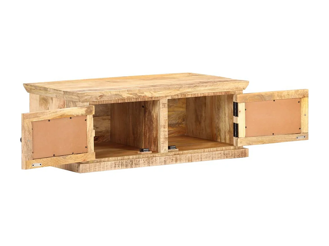 Couchtisch 90x50x35 cm Massivholz Mango und Naturgeflecht