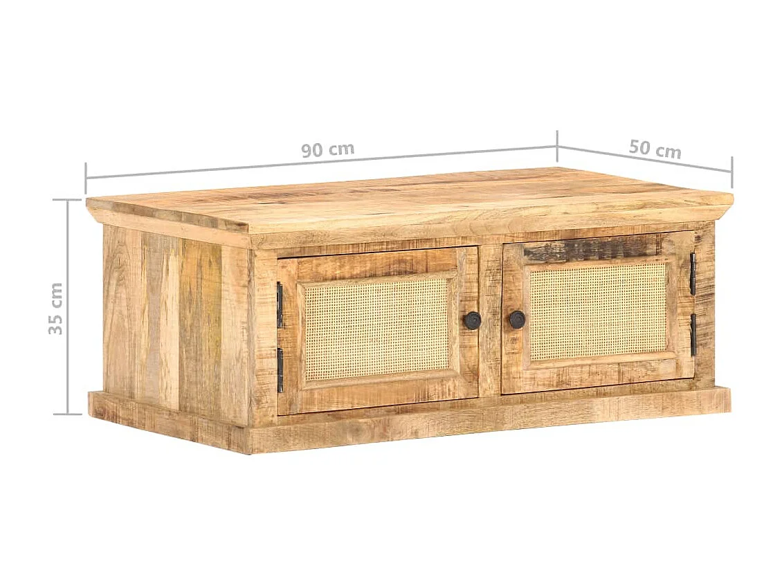 Couchtisch 90x50x35 cm Massivholz Mango und Naturgeflecht