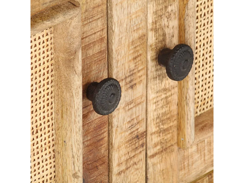 Couchtisch 90x50x35 cm Massivholz Mango und Naturgeflecht