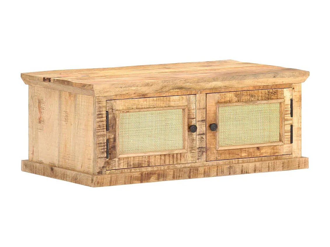 Couchtisch 90x50x35 cm Massivholz Mango und Naturgeflecht