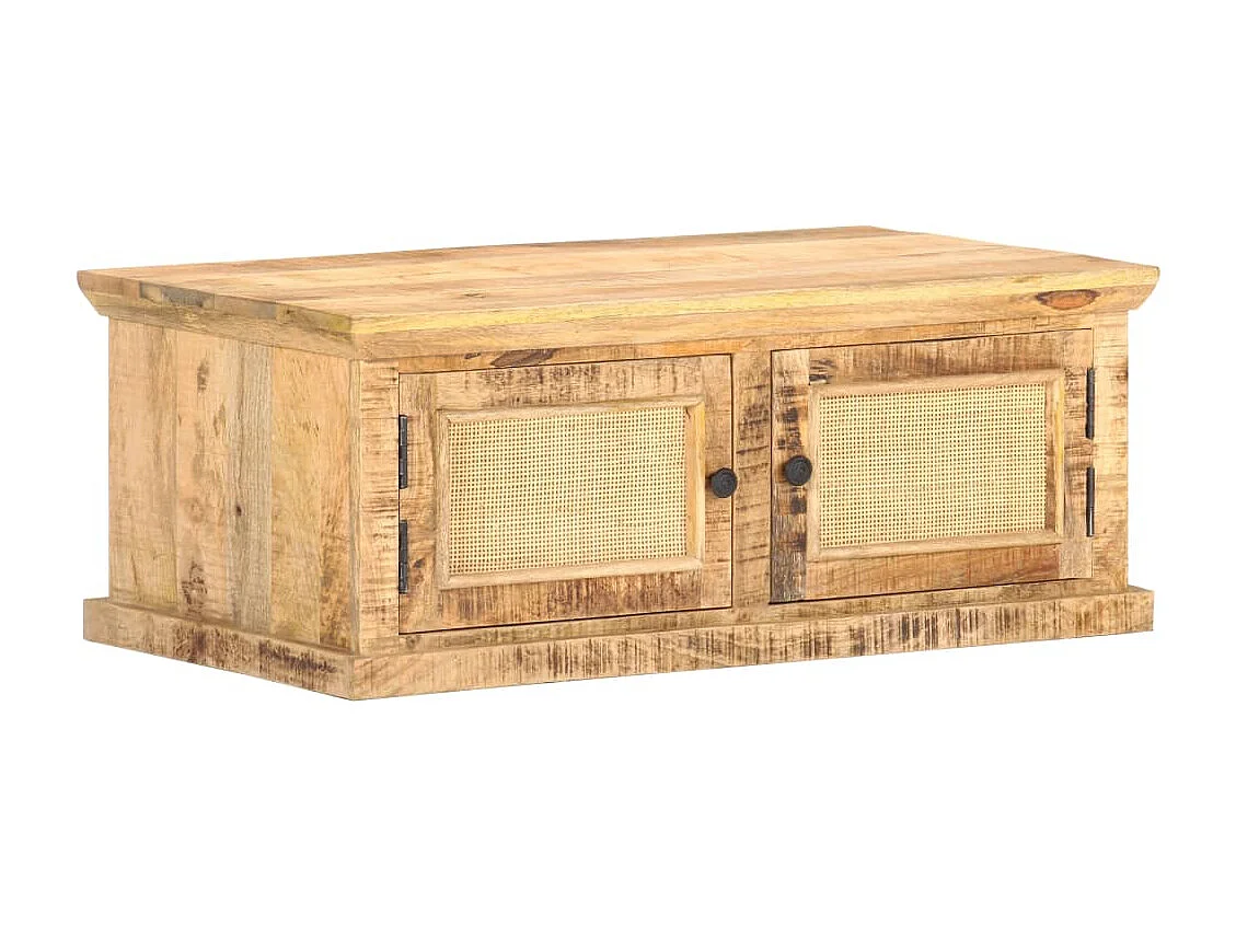 Couchtisch 90x50x35 cm Massivholz Mango und Naturgeflecht