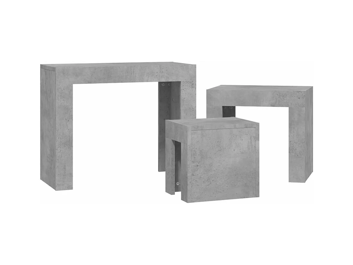 Mesas de centro apilables 3 pzs madera ingeniería gris hormigón