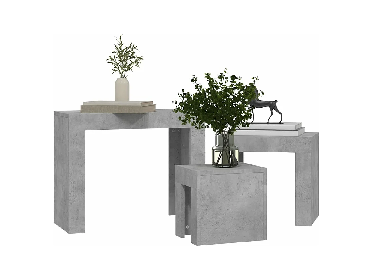 Mesas de centro apilables 3 pzs madera ingeniería gris hormigón