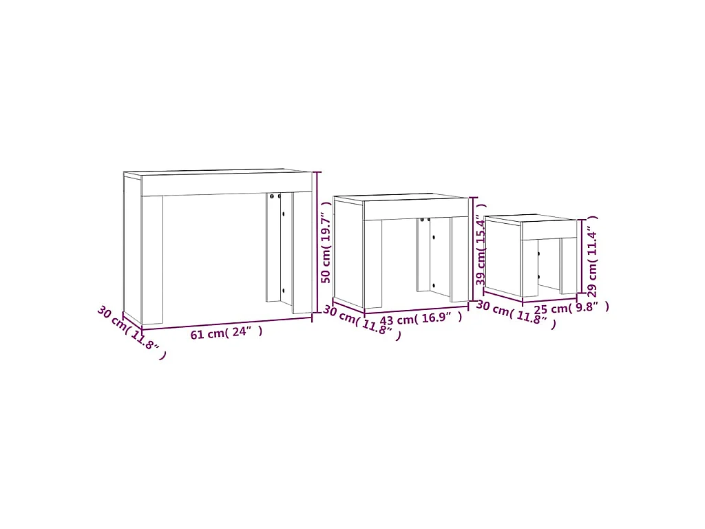 Tables basses gigognes 3 pcs Gris béton Bois d'ingénierie