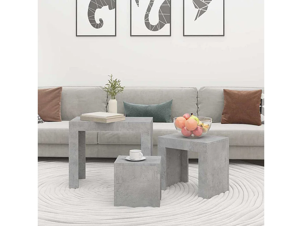 Tables basses gigognes 3 pcs Gris béton Bois d'ingénierie