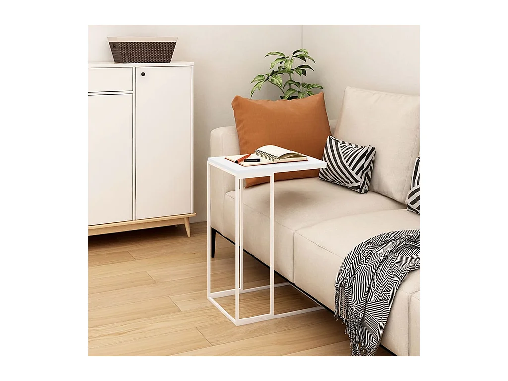 Mesa auxiliar de madera contrachapada blanco 40x30x59 cm