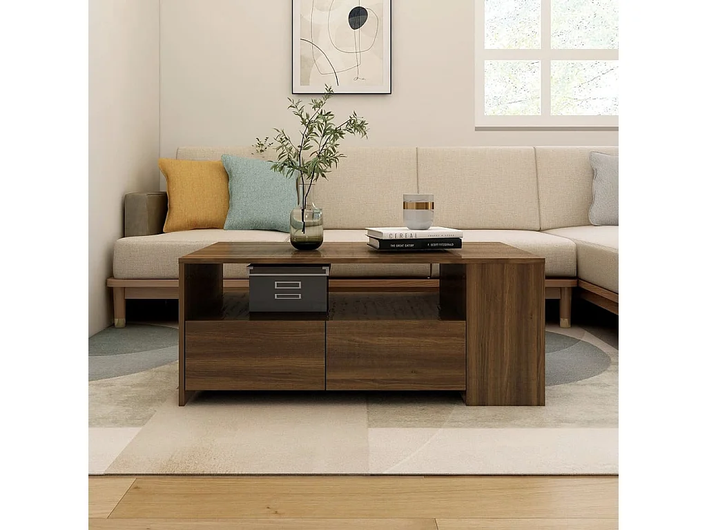 Table basse chêne marron 102x55x42 cm bois d'ingénierie