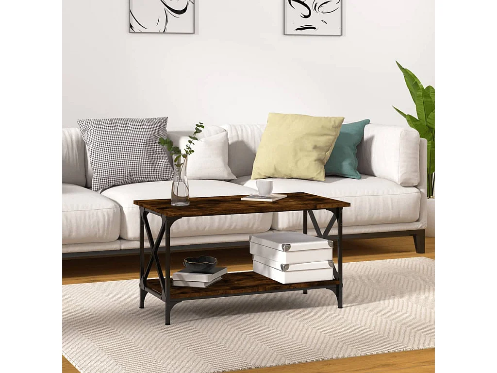 Couchtisch Räuchereiche 80x45x45 cm Holzwerkstoff und Eisen