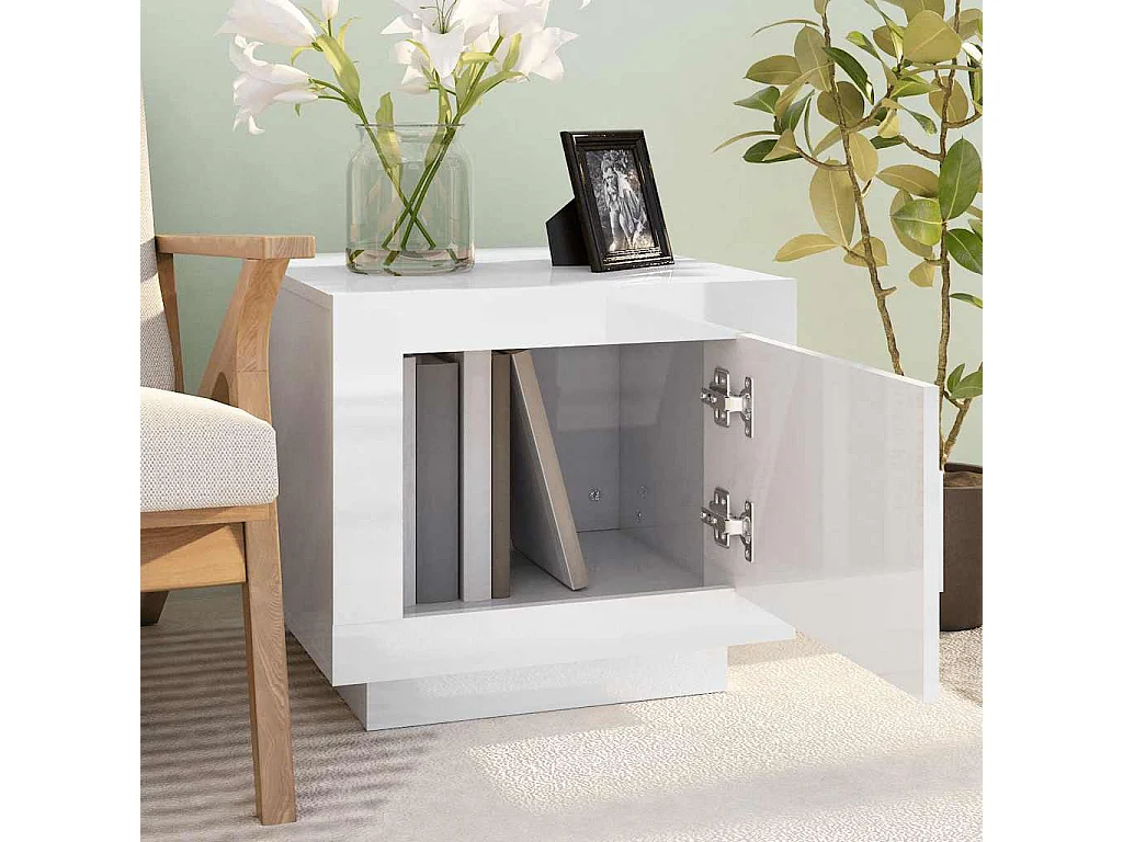 Table basse blanc brillant 51x50x45 cm bois d'ingénierie