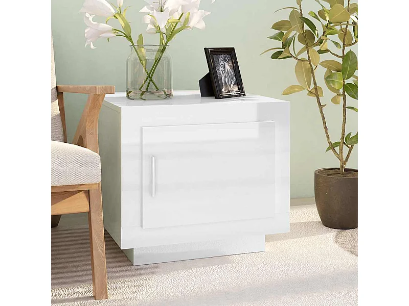Table basse blanc brillant 51x50x45 cm bois d'ingénierie