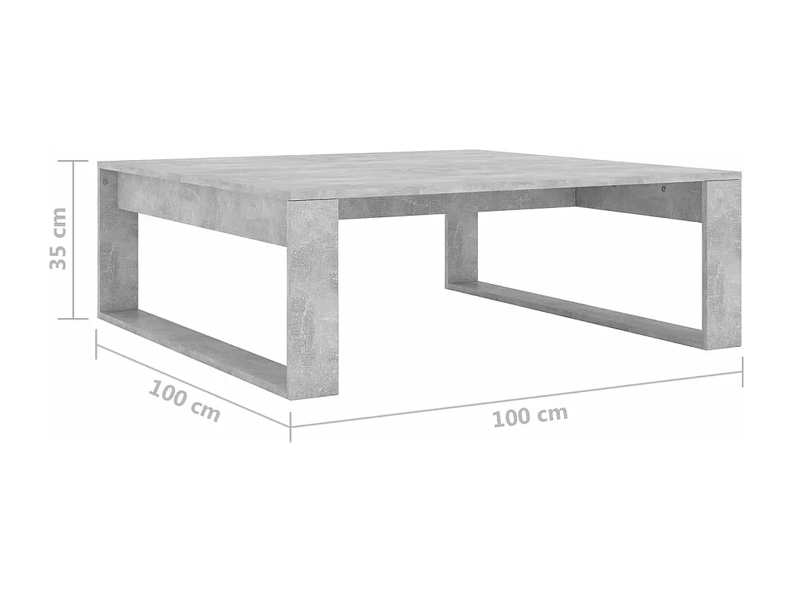 Tavolino da Salotto Grigio Cemento 100x100x35 cm Truciolato