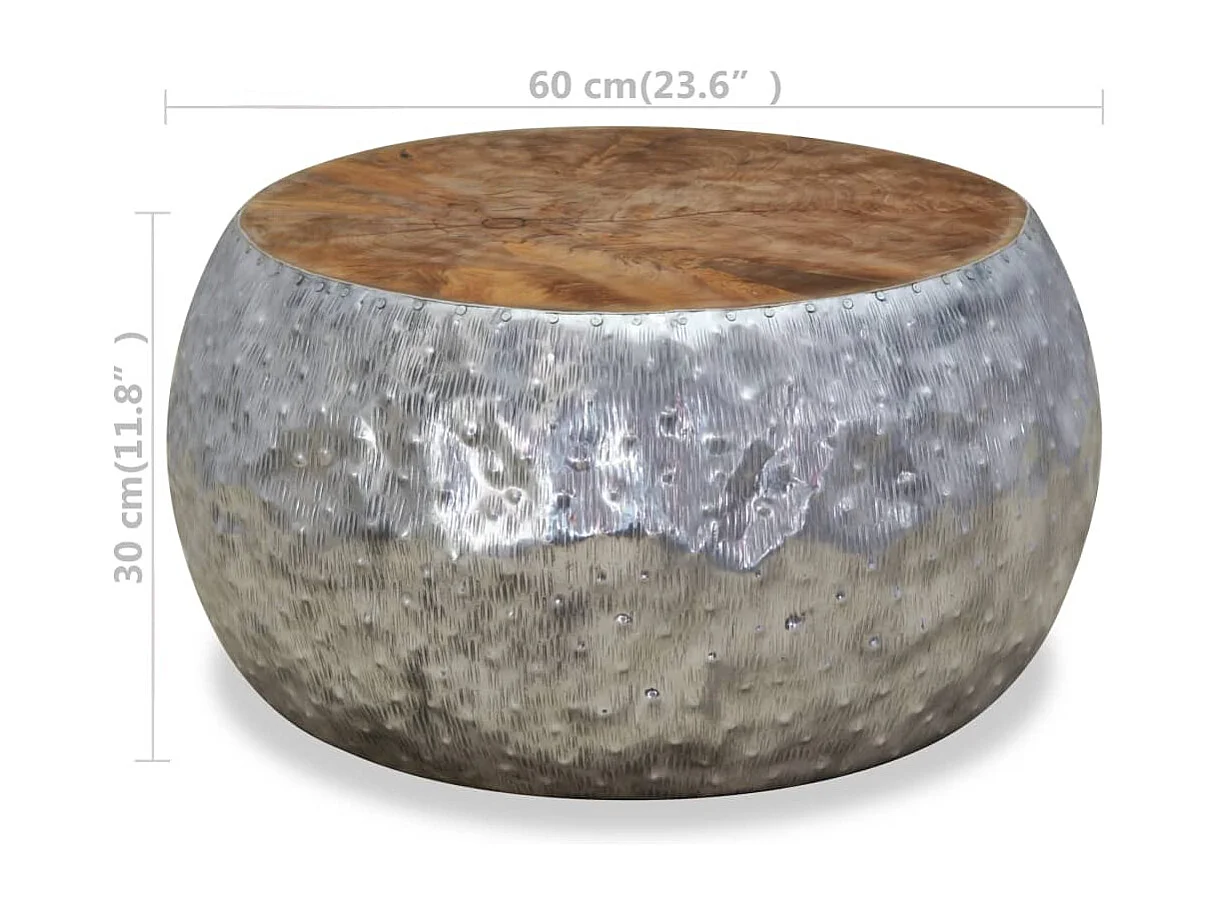 Tavolino da Salotto in Alluminio e Legno di Teak 60x60x30 cm