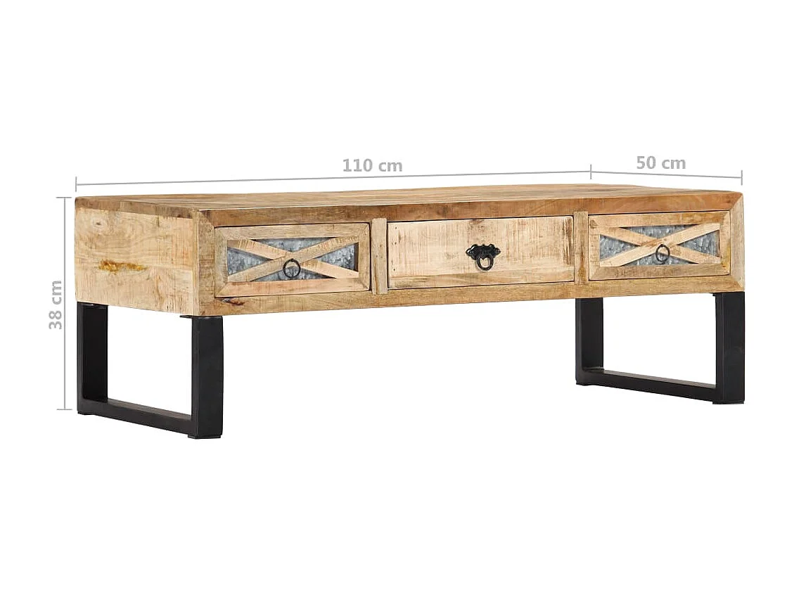 Tavolino da Salotto 110x50x38 cm in Legno Massello di Mango