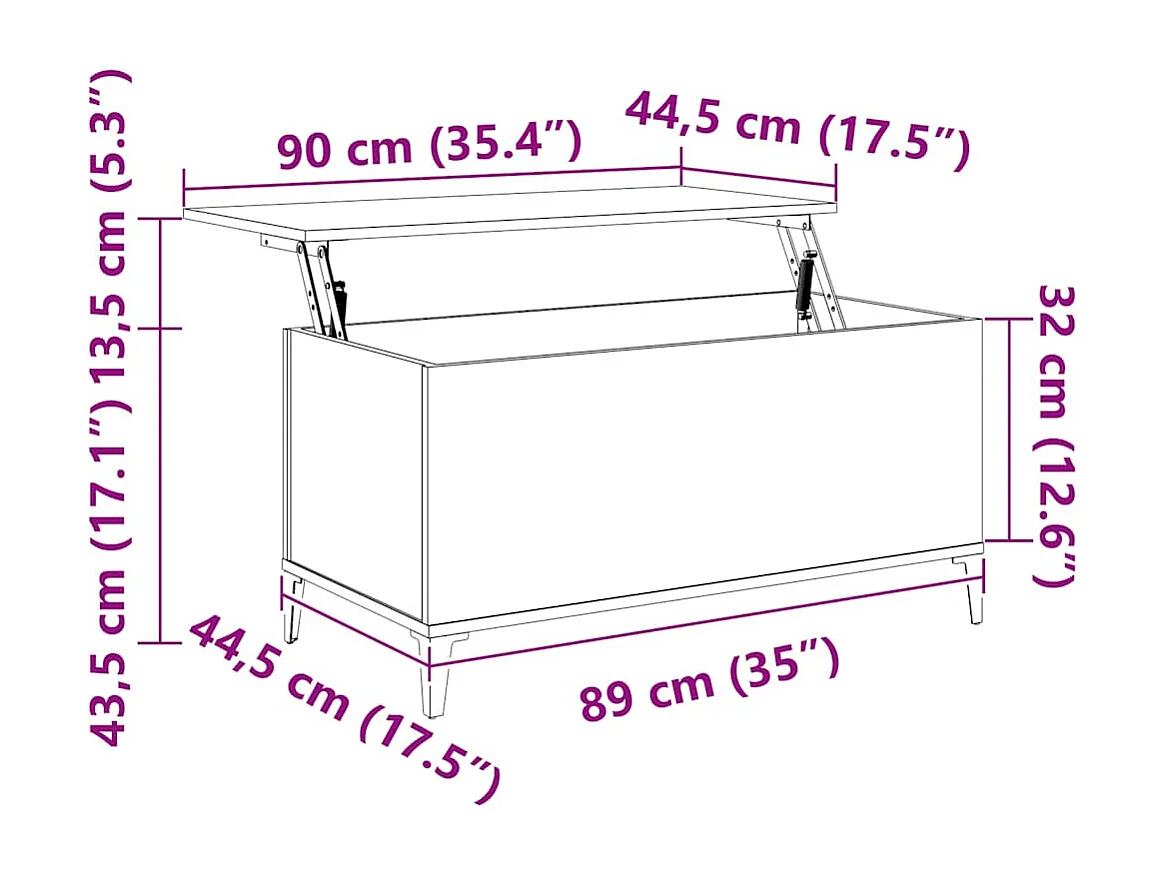 Tavolino da Salotto Rovere Fumo 90x44,5x45 cm Legno Multistrato