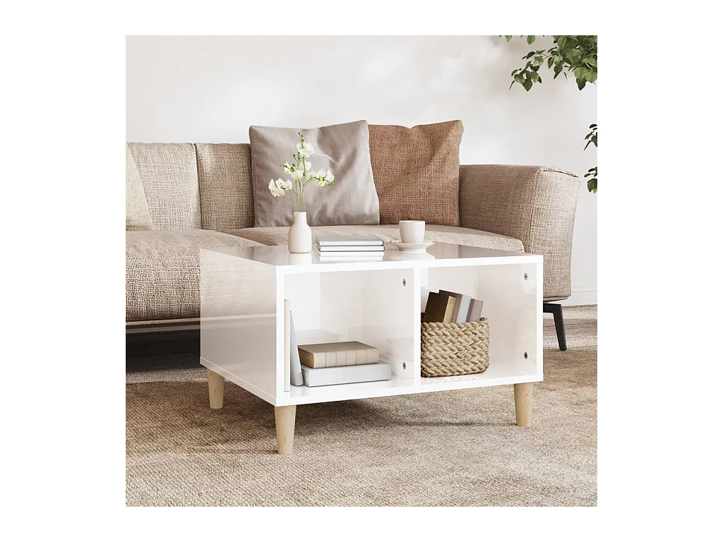 Table basse Blanc brillant 60x50x36,5 cm Bois d'ingénierie