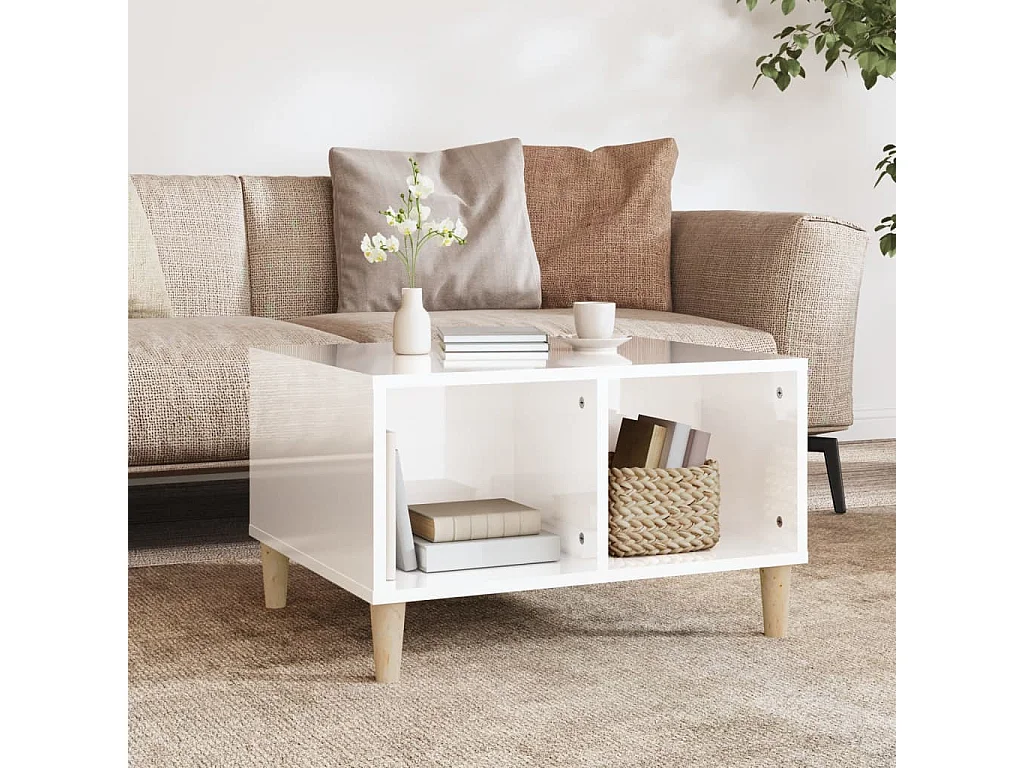 Table basse Blanc brillant 60x50x36,5 cm Bois d'ingénierie
