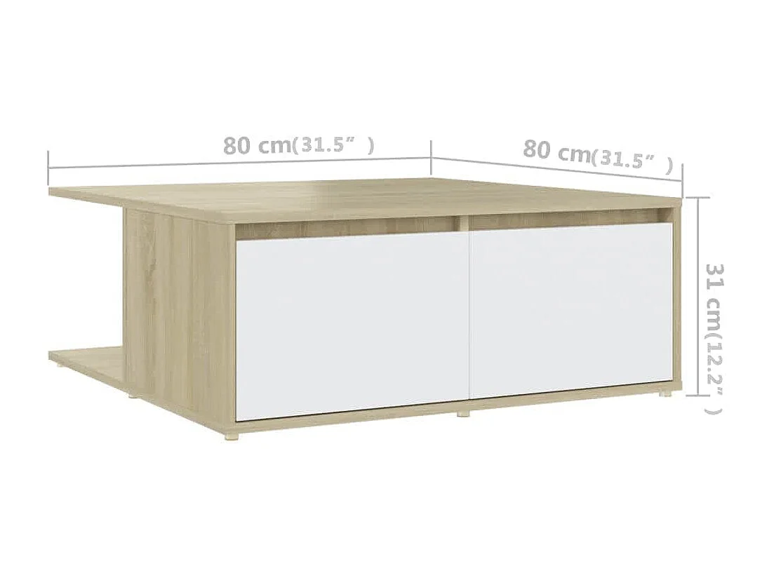 Couchtisch Weiß und Sonoma-Eiche 80x80x31 cm Holzwerkstoff