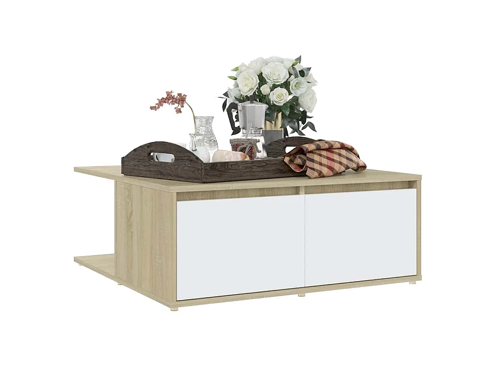 Table basse blanc et chêne sonoma 80x80x31 cm bois d'ingénierie