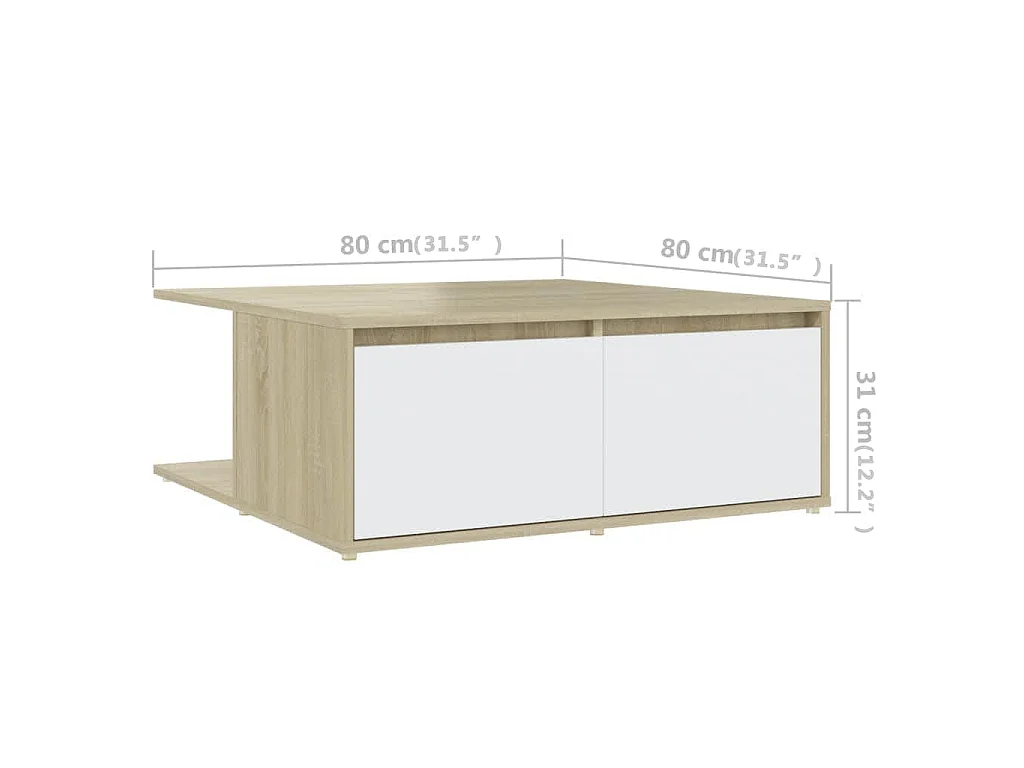 Table basse blanc et chêne sonoma 80x80x31 cm bois d'ingénierie