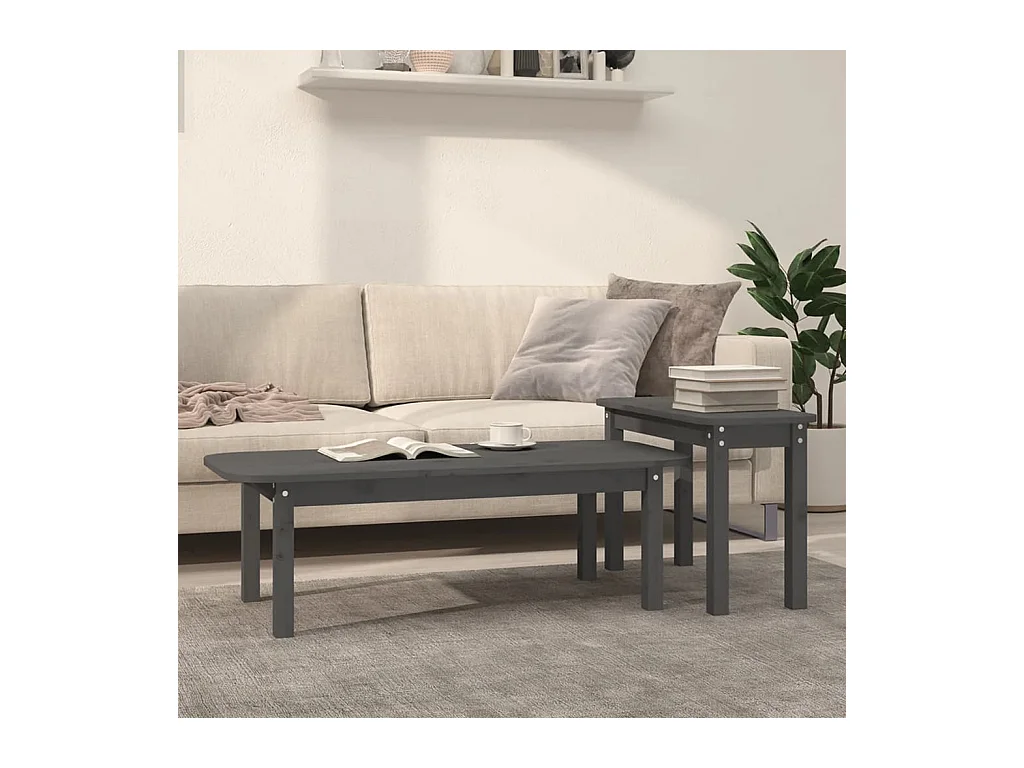 Ensemble de tables basses 2 pcs Gris Bois massif de pin