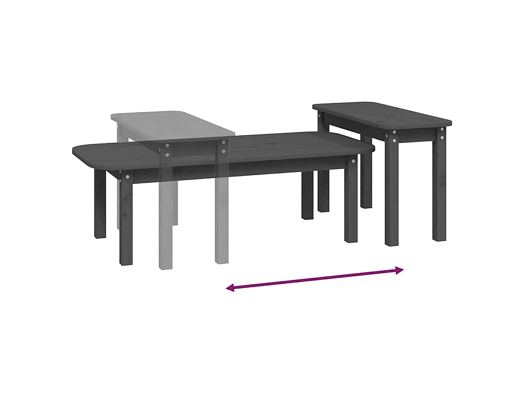 2-delige Salontafelset massief grenenhout grijs