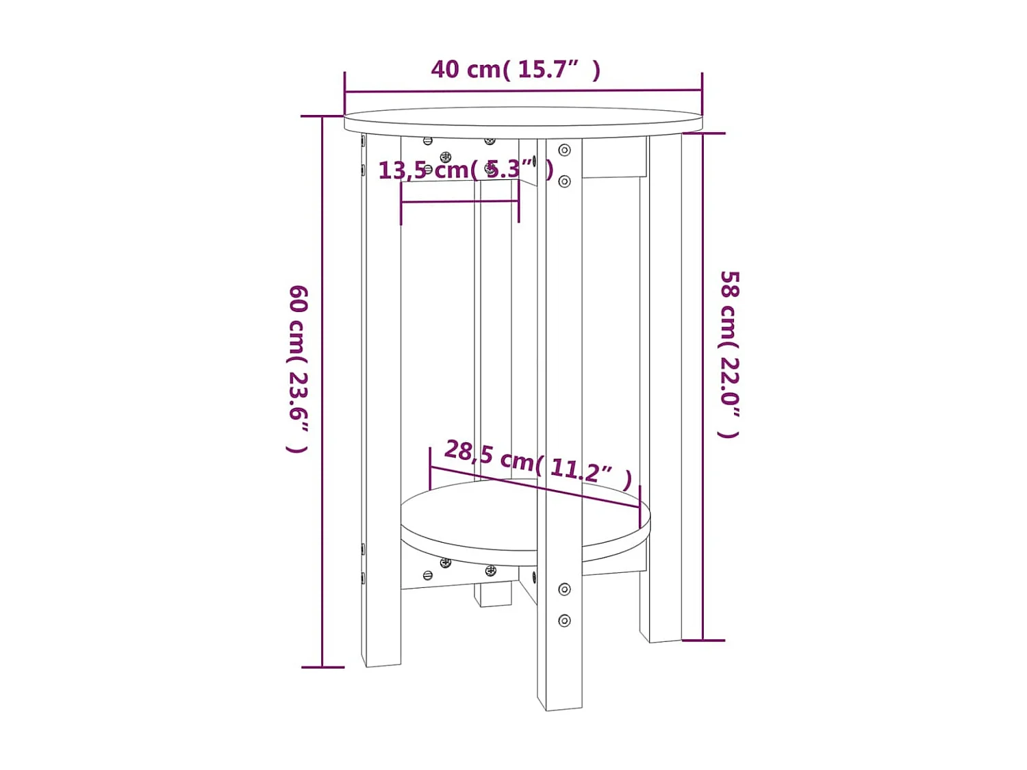 Salontafel Ø 40x60 cm massief grenenhout grijs