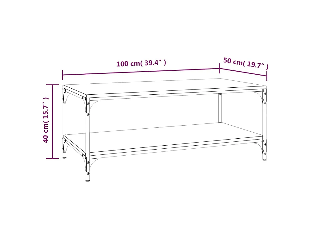 Salontafel 100x50x40 cm bewerkt hout gerookt eikenkleurig