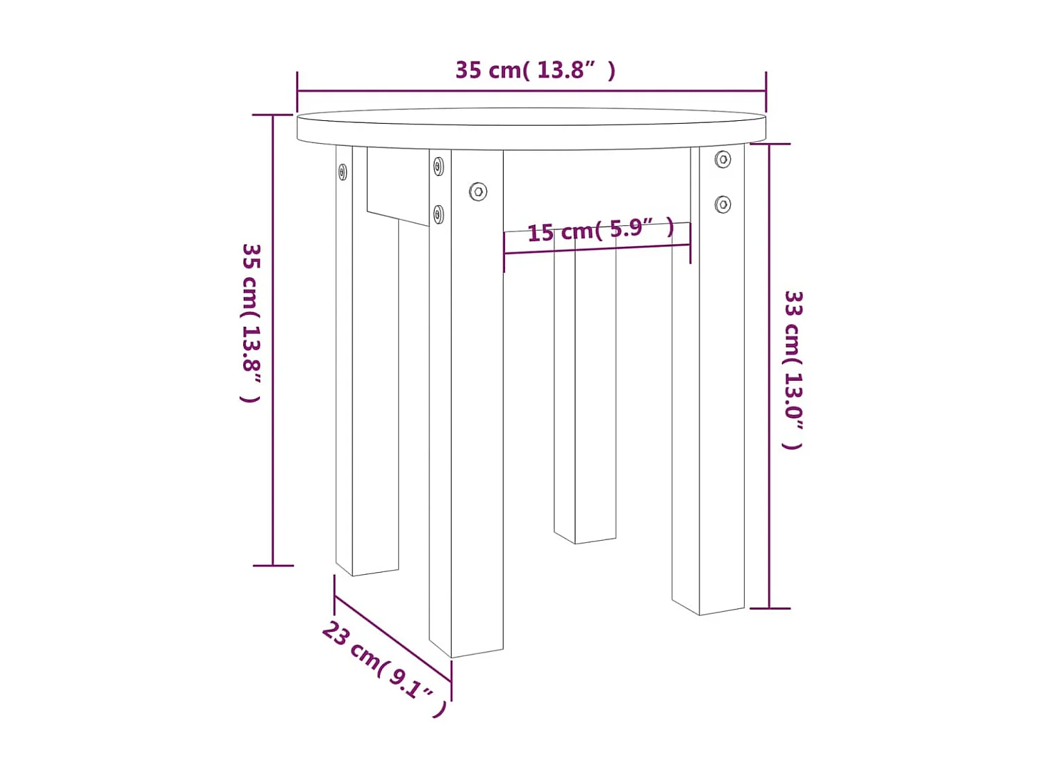 Tavolino da Salotto Bianco Ø 35x35 cm in Legno Massello di Pino