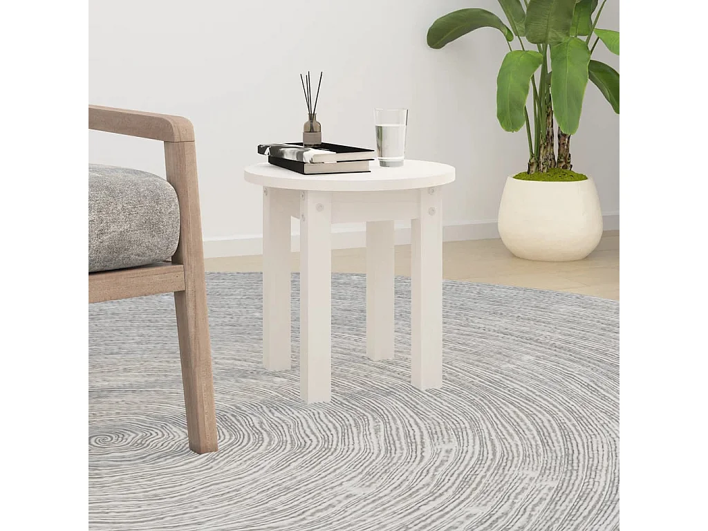 Tavolino da Salotto Bianco Ø 35x35 cm in Legno Massello di Pino