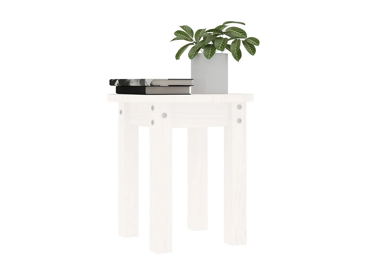 Tavolino da Salotto Bianco Ø 35x35 cm in Legno Massello di Pino