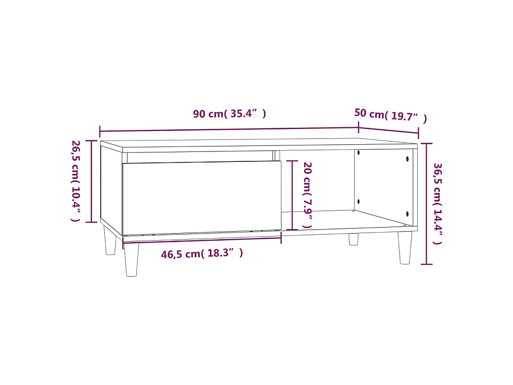 Table basse Sonoma gris 90x50x36,5 cm Bois d'ingénierie