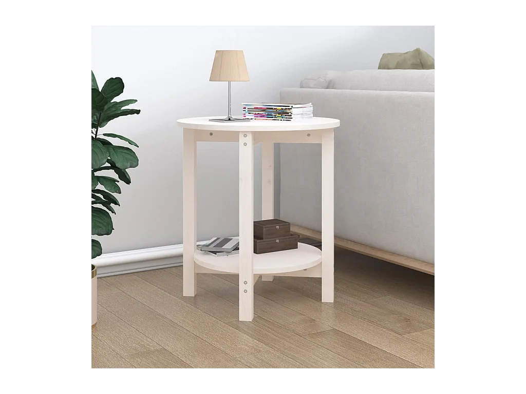 Couchtisch Weiß Ø 55x60 cm Massivholz Kiefer
