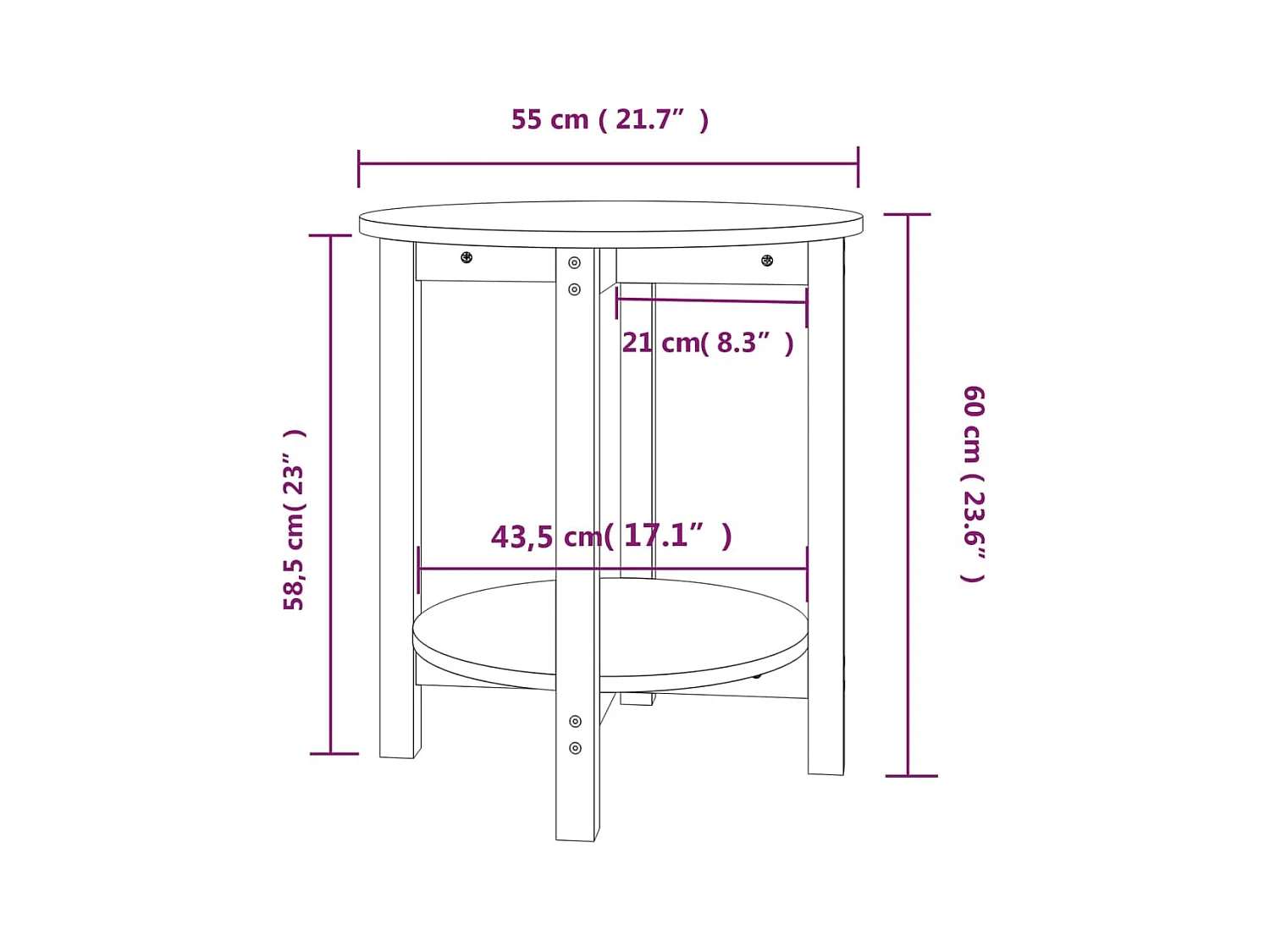 Couchtisch Weiß Ø 55x60 cm Massivholz Kiefer