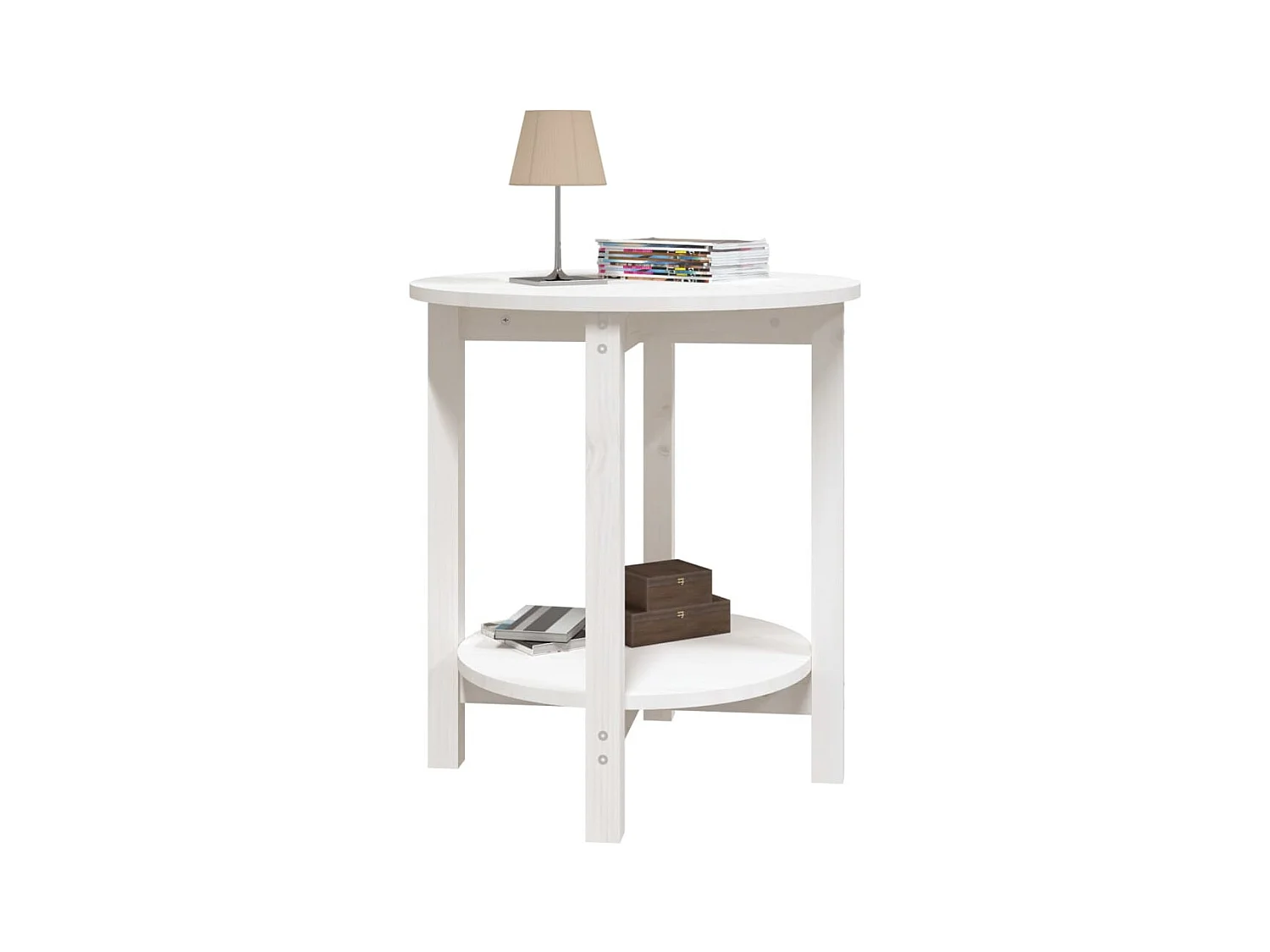 Couchtisch Weiß Ø 55x60 cm Massivholz Kiefer