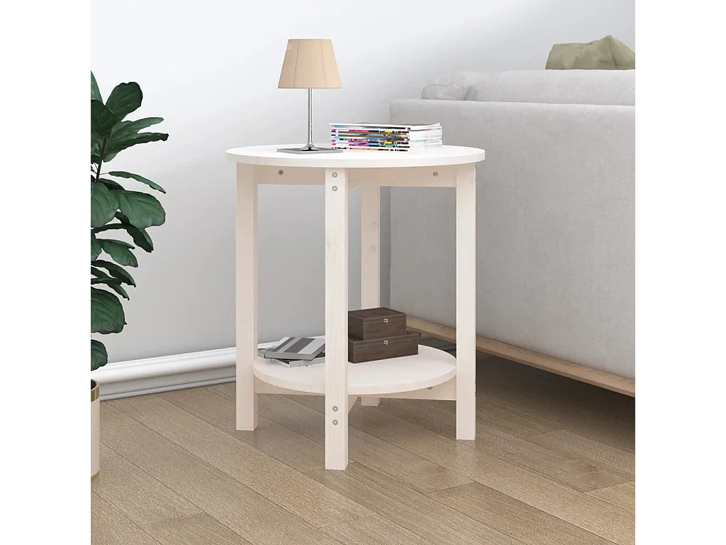 Couchtisch Weiß Ø 55x60 cm Massivholz Kiefer