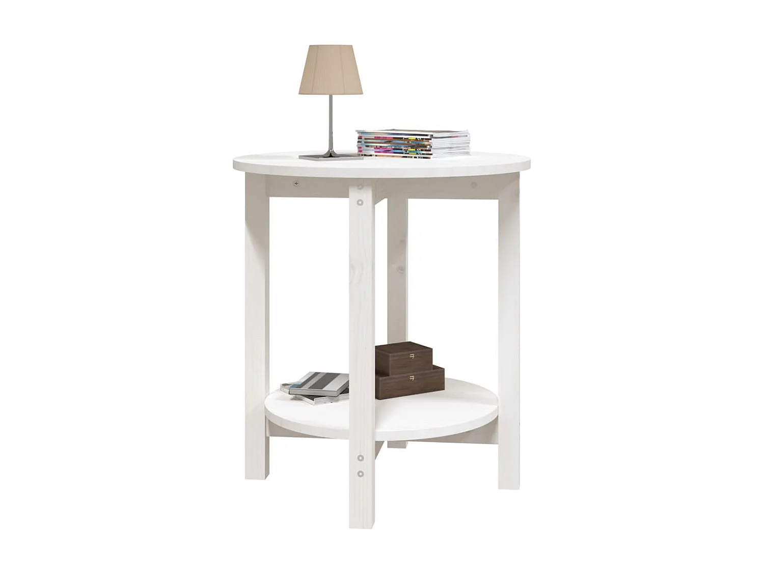 Couchtisch Weiß Ø 55x60 cm Massivholz Kiefer