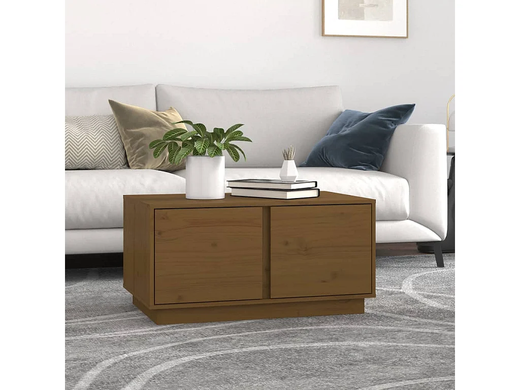 Mesa de centro madera maciza de pino marrón miel 80x50x40 cm