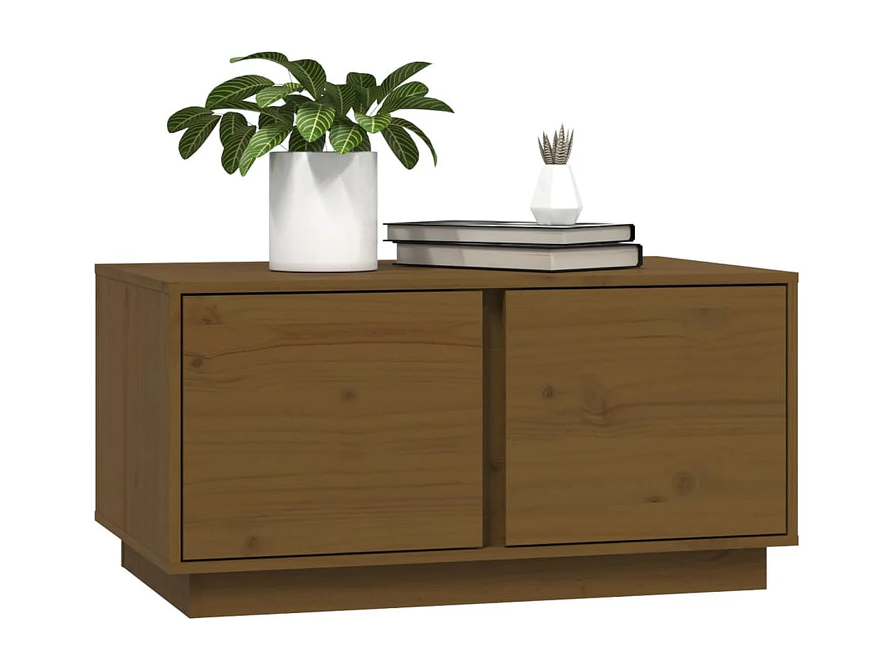 Mesa de centro madera maciza de pino marrón miel 80x50x40 cm