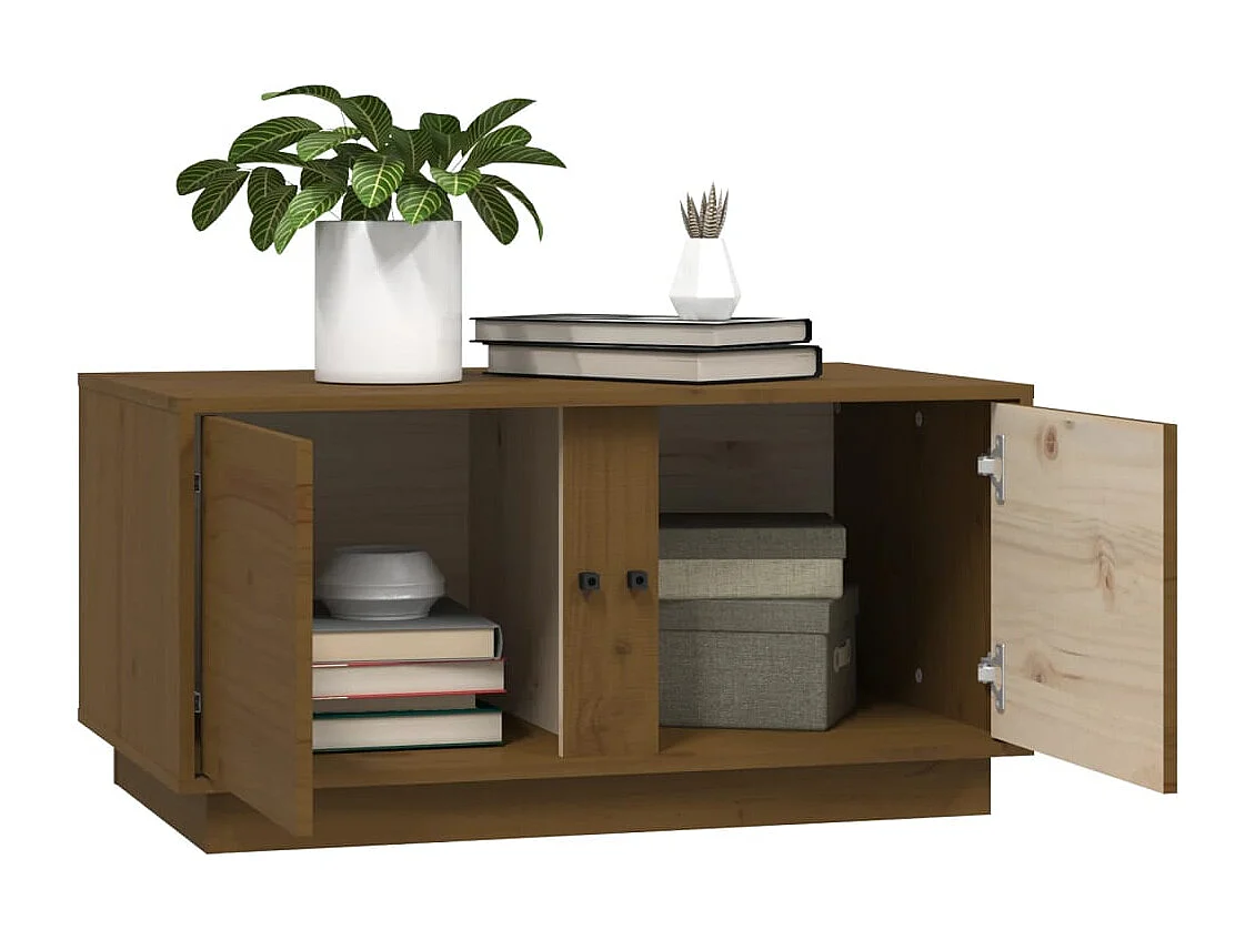 Mesa de centro madera maciza de pino marrón miel 80x50x40 cm