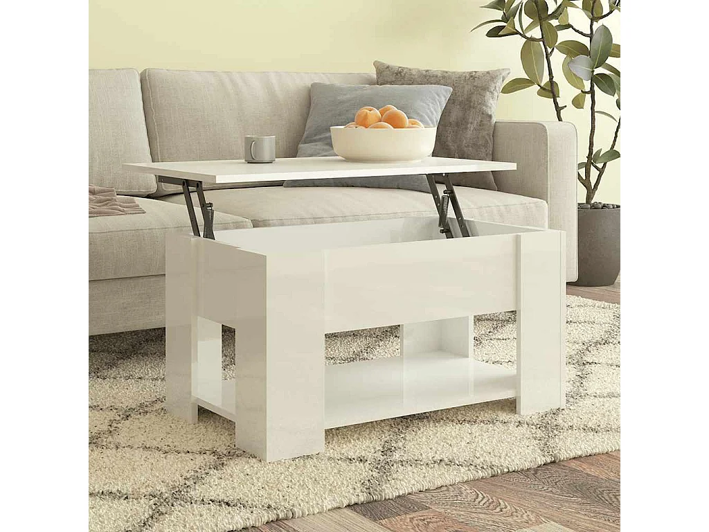 Salontafel 79x49x41 cm bewerkt hout hoogglans wit