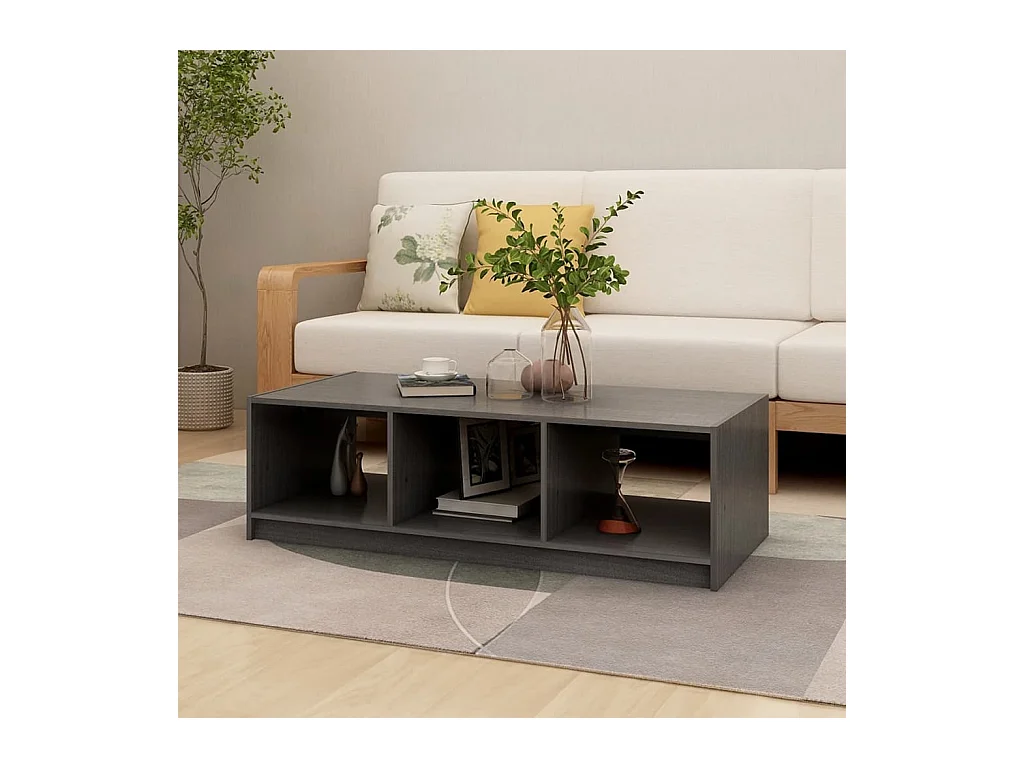 Table basse gris 110x50x34 cm bois de pin massif