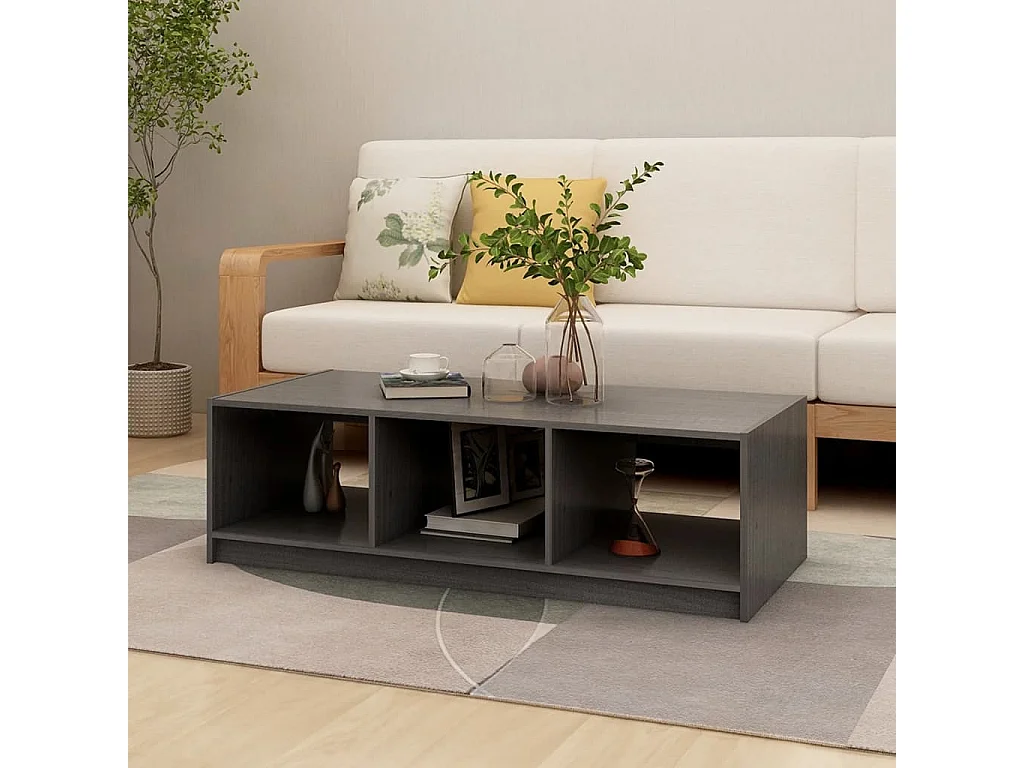 Table basse gris 110x50x34 cm bois de pin massif