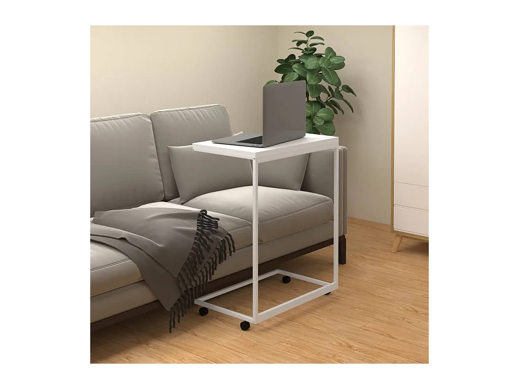 Table d'appoint avec roues Blanc 55x35x70 cm Bois d'ingénierie